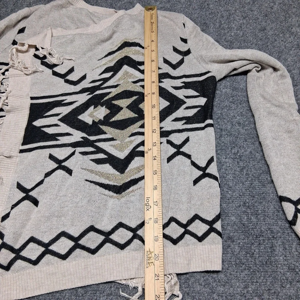 INC Womens Sweater Size‎ M Ivory Diamond Knit Bohemian Fringe Open Wrap Cardigan